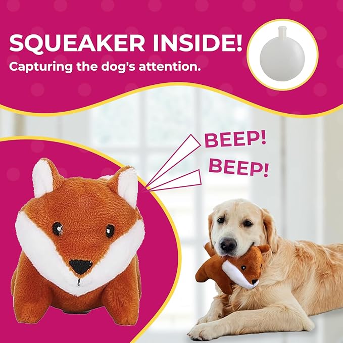 Fox in Tree Hide and Seek Dog Toy for Small and Medium Size Dogs, Plush Fox Inside Trunk Dog Toy with Squeaker, Interactive Burrow Dog Toy (Tree with Fox, Small) - PAWPICO