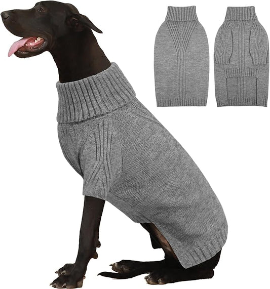 IECOii Extra-Large Dog Sweater 5XL,Christmas Dog Sweaters for Extra Large Dogs Girl Boy,Turtleneck Knitted Knitwear Easy On Doggie Sweatshirt Dog Sweater for Doberman,Great Dane(Light Grey,XXXXXL) - PAWPICO