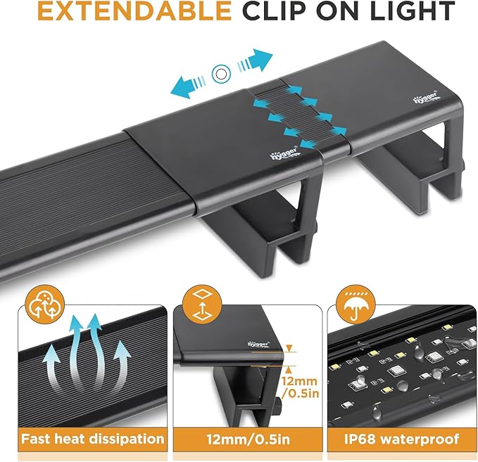 hygger 14W LED Aquarium Light for Plants, Full Spectrum Fish Tank Light with Timer Auto On/Off, 24/7 Lighting with Multi-Color, Adjustable Brightness, External Controller, for Freshwater(12"-18") hygger