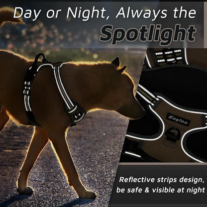Eagloo Dog Harness Large Breed, No Pull Service Vest with Reflective Strips and Control Handle, Adjustable and Comfortable for Easy Walking, No Choke Pet Harness with 2 Metal Rings, Brown, XL GoExplorewithEagloo