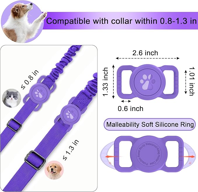 SANKALA Airtag Dog Collar Holder, [1 Pack] Waterproof Dog Airtag Holder, Silicone Full Body Covered Anti-Lost Protective Apple Air Tag Holder for Pet Collar - Fits All Width Collars, Dark Purple SANKALA