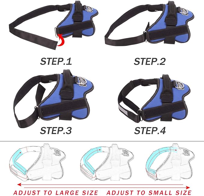 Bolux Dog Harness, No-Pull Reflective Dog Vest, Breathable Adjustable Pet Harness with Handle for Outdoor Walking - No More Pulling, Tugging or Choking (Blue, M) Bolux