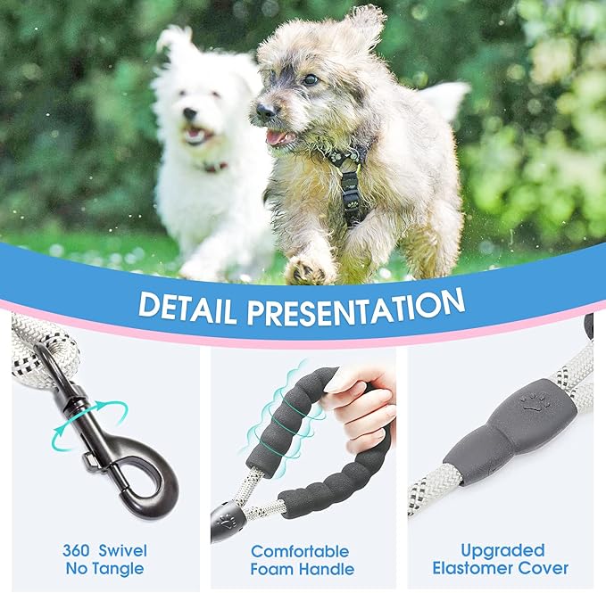 BAAPET 2/4/5/6 FT Dog Leash with Comfortable Padded Handle and Highly Reflective Threads for Small Medium and Large Dogs (5FT-1/3'', Silver) BAAPET