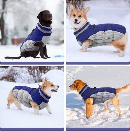 FUAMEY Dog Coat,Warm Dog Jacket Winter Coat Paded Dog Fleece Vest Reflective Dog Cold Weather Coats with Built in Harness Waterproof Windproof Dog Snow Jacket Clothes with Zipper Blue XXX-Large - PAWPICO