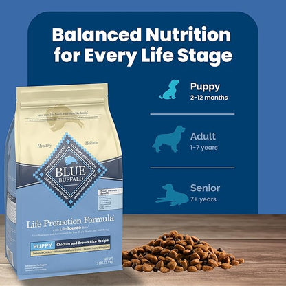 Blue Buffalo Life Protection Formula Puppy Dry Dog Food with DHA and ARA, Made with Natural Ingredients, Chicken & Brown Rice Recipe, 5-lb Bag - PAWPICO