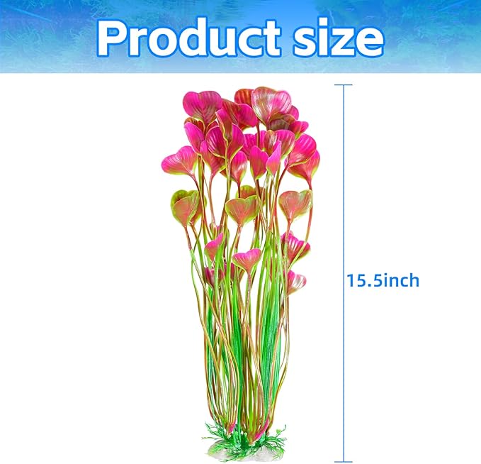 AQUANEAT Artificial Aquarium Plants, Fish Tank Plants Plastic, Aquarium Decor Large, 15.5 inch Red Fish Tank Decorations, 2pcs Aquaneat