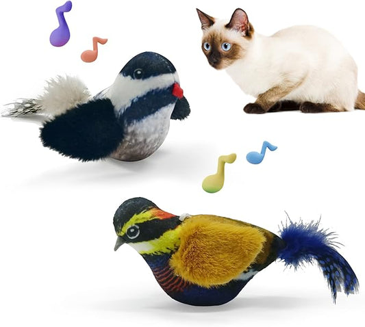 LEWISER Cat Toys Chirping Tit 2 Pcs with Catnip SilverVine, Suitable for Cat Wand Toys, Simulation Bird Design, Interactive Toys for Indoor Kitty Kitten Exercise, Orange and Black - PAWPICO
