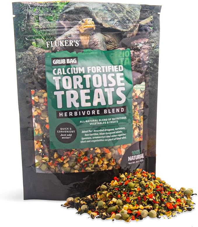 Fluker's Grub Bag Calcium Fortified Tortoise Treats, All Natural Herbivore Blend Fruits and Vegetables, for Tortoise and Herbivore Pets, 4 oz Flukers