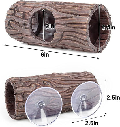 Reptile Hide, Resin Hollow Log Hideout with 2pcs Powerful Suction Cup, Reptile Tank Accessories Climbing Toys Terrarium Hideaway Caves Decor for Gecko, Lizard, Snakes, Hermit Crabs, Forgs CAVACHEWReptileSupplies
