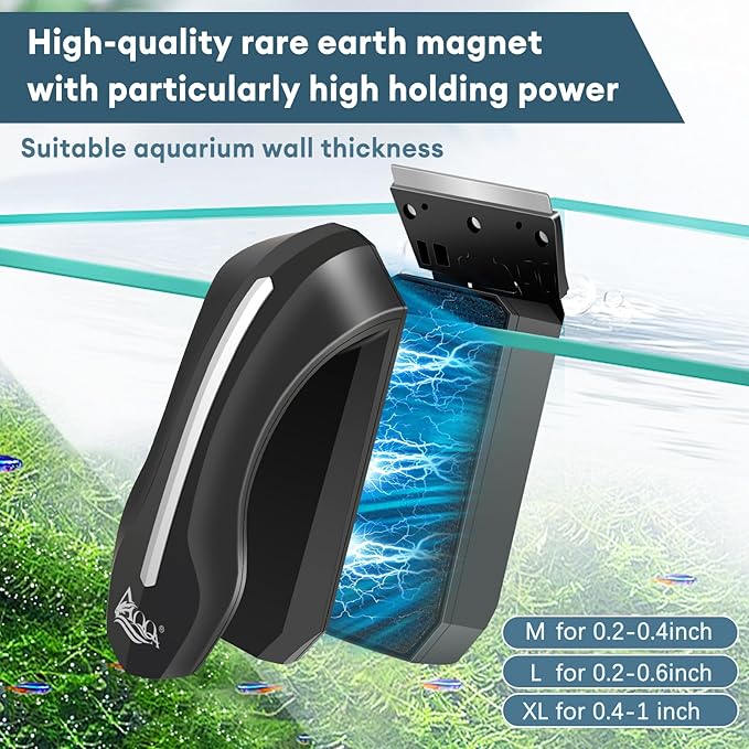 AQQA Aquarium Magnet Glass/Acrylic Cleaner,Fish Tank Cleaner Brush,Magnetic Algae Scrapers Cleaning Tools with 2 Detachable Scrapers,Floating Freshwater Saltwater (M) AQQA