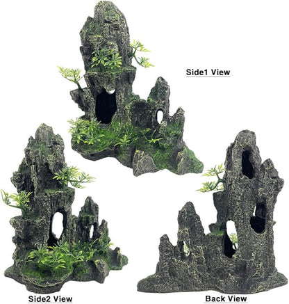 Aquarium Decorations Large and Tall Large Aquarium Decorations for Fish Tank Decorations Fish Tank Ornaments Mountain View Stone Ornament Tree Rock Cave Artificial Fish Tank Ornament GOLOMOZ