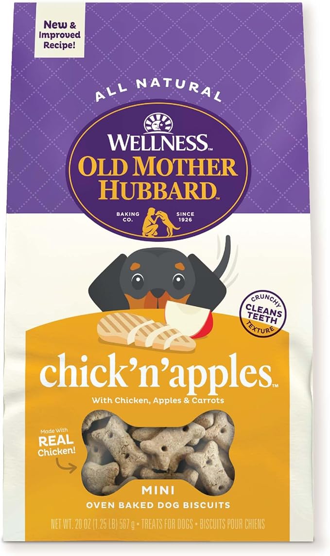 Wellness Old Mother Hubbard Classic Chick'N'Apples Natural Dog Treats, Crunchy Oven-Baked Biscuits, Ideal for Training, Mini Size, 20 ounce bag - PAWPICO