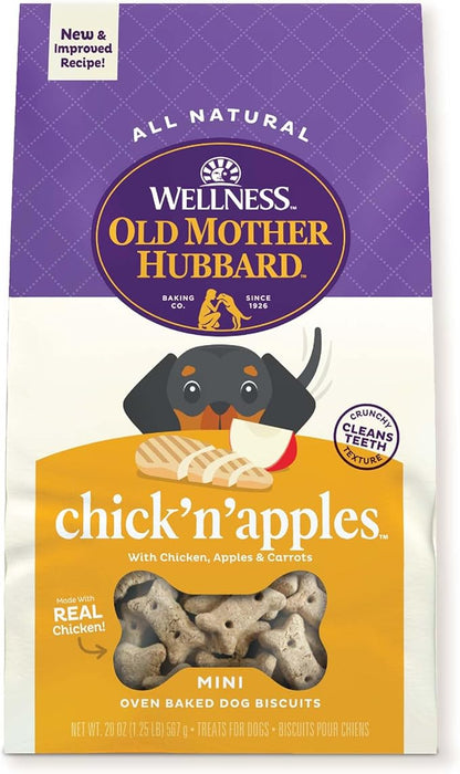 Wellness Old Mother Hubbard Classic Chick'N'Apples Natural Dog Treats, Crunchy Oven-Baked Biscuits, Ideal for Training, Mini Size, 20 ounce bag - PAWPICO
