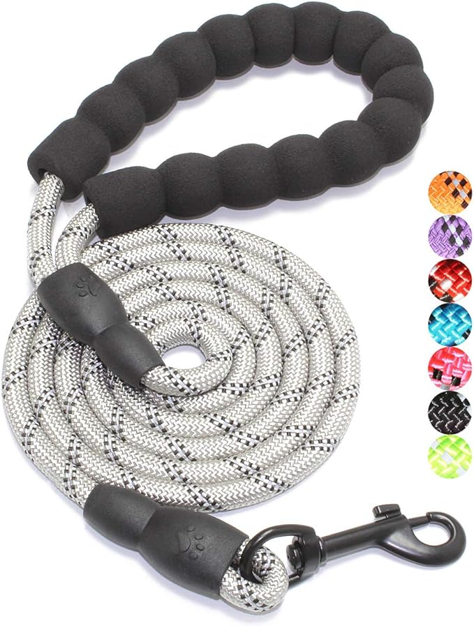 BAAPET 2/4/5/6 FT Dog Leash with Comfortable Padded Handle and Highly Reflective Threads for Small Medium and Large Dogs (5FT-1/3'', Silver) BAAPET