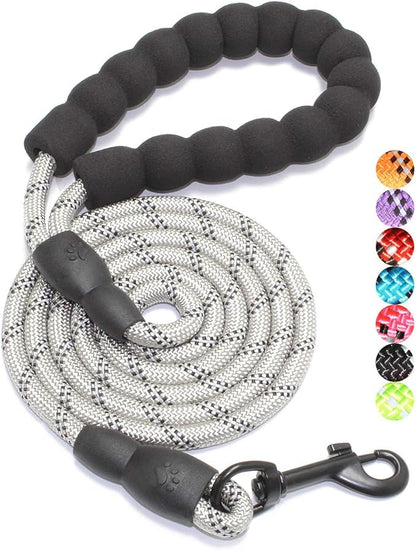 BAAPET 2/4/5/6 FT Dog Leash with Comfortable Padded Handle and Highly Reflective Threads for Small Medium and Large Dogs (5FT-1/3'', Silver) BAAPET
