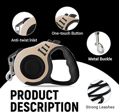 Retractable Dog Leash Automatic Telescopic Tractor Dog Tape, Pet Tape 10/16 FT Durable and Convenient, with Folding Bowl, Dispenser, Rubbish Bags, Suitable for Small and Medium Dogs LIEVUIKEN