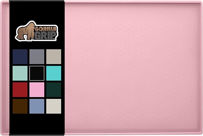 Gorilla Grip 100% Waterproof Raised Edge BPA Free Silicone Pet Feeding Mat, Dog Cat Food Mats Contain Spills Protects Floors, Placemats for Cats and Dogs Water Bowl, Pets Accessories 16x10, Pink - PAWPICO