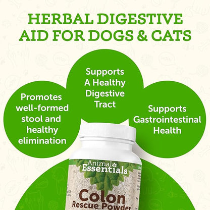 Animal Essentials Colon Rescue Powder - Herbal Digestive Aid for Dogs & Cats, Phytomucil, Healthy Gastrointestinal Tract, Certified Organic Herbs, No Preservatives, Glycerin-Based Formula - 1 Oz AnimalEssentials