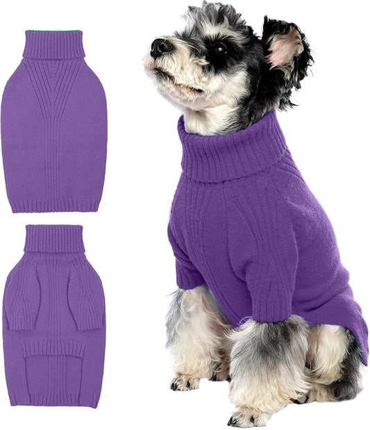 IECOii Dog Sweater,Dog Sweaters for Medium Dogs Girls Boys,Doggie Sweater Christmas,Pet Sweatshirt Knitwear Outfit for Holiday,KnitTurtleneck Warm Clothes for French Bulldog,Boston Terrier(Purple,M) - PAWPICO
