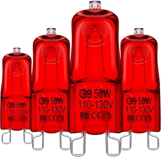 Reptile Heat Bulb, 50W Infrared Heat Lamp Bulbs for Reptiles, G9 Dimmable Red Night Light UVA Amphibians Heat Lamp, 2 Pin Base Mini Heat Bulbs, Bearded Dragon, Turtle Lizard, 4 Pack Total 200W Flaspar