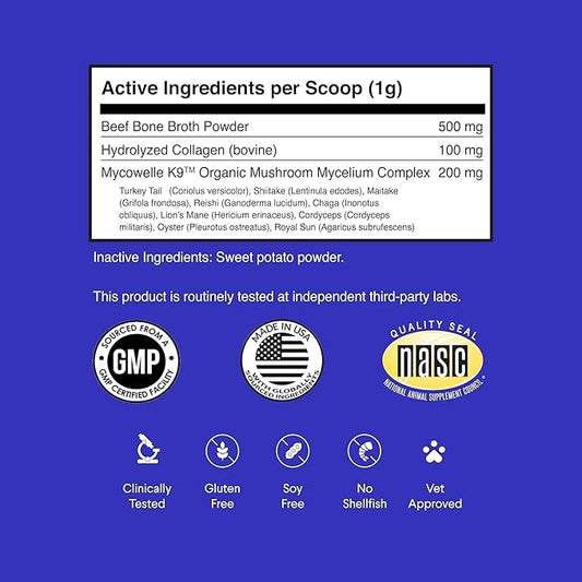 Bone Broth for Dogs – Bone Broth Powder with Organic Mushrooms & Collagen for Digestion, Immunity & Joint Support – Tasty Beef Supplement for Dogs of All Ages, Sizes & Breeds – 3.20 oz WonderPaws