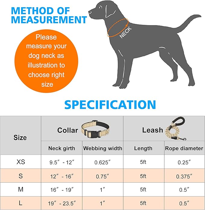 Reflective Dog Collar Padded with Soft Neoprene Breathable Adjustable Nylon Dog Collars for Small Medium Large Dogs (Large (Pack of 1), Vanilla Collar+Leash) ladoogo