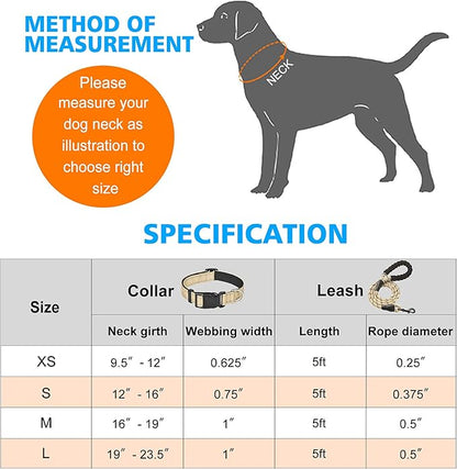 Reflective Dog Collar Padded with Soft Neoprene Breathable Adjustable Nylon Dog Collars for Small Medium Large Dogs (Small (Pack of 1), Vanilla Collar+Leash) ladoogo