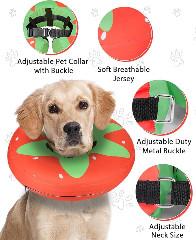 Dog Cone Collar for Small Medium Large Dogs for After Surgery, Pet Inflatable Neck Donut Collar Soft Protective Recovery Cone for Dogs and Cats-Alternative E Collar Does Not Block Vision-Strawberry,L MIDOG