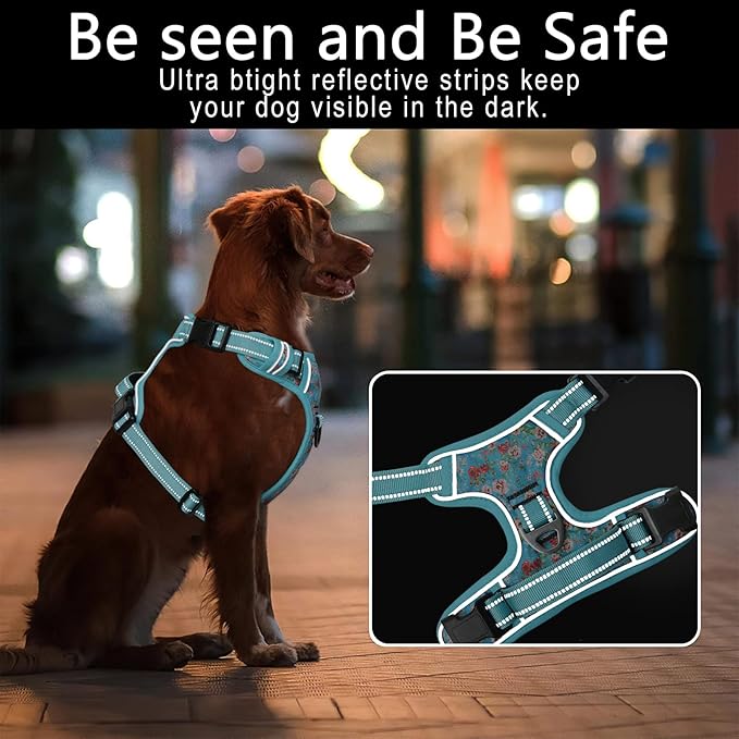 Timos No Pull Dog Harness,NO Need Go Over Dogs Head 3 Snap Buckles Reflective Oxford No Choke Harness with Front&Back 2 Metal Leash Clips Soft Padded for Small Medium Large Dogs,X-Large (Pack of 1) Timos