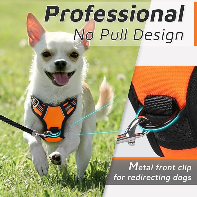 Eagloo Small Dog Harness No Pull, Service Vest with Reflective Strips and Control Handle, Adjustable and Comfortable for Easy Walking, No Choke Pet Harness with 2 Metal Rings, Orange, XS GoExplorewithEagloo