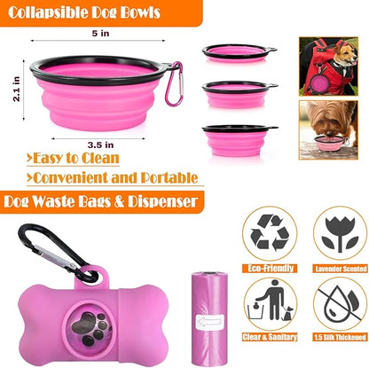 No Pull Dog Harness, Collar & Leash Set | Includes Dog Seat Belt, Collapsible Bowls & Poop Bag Dispenser. Ideal for Training, Walking, Hiking. Fits Small to Large Dogs(Pink-XL) Lovebegetslove