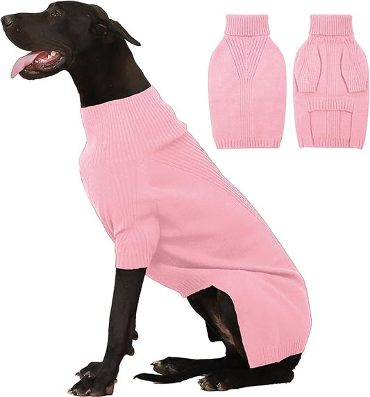 IECOii Extra-Large Dog Sweater 5XL,Christmas Dog Sweaters for Extra Large Dogs Girl Boy,Turtleneck Knitted Knitwear Easy On Doggie Sweatshirt Dog Sweater for Doberman,Great Dane(Pink,XXXXXL) - PAWPICO