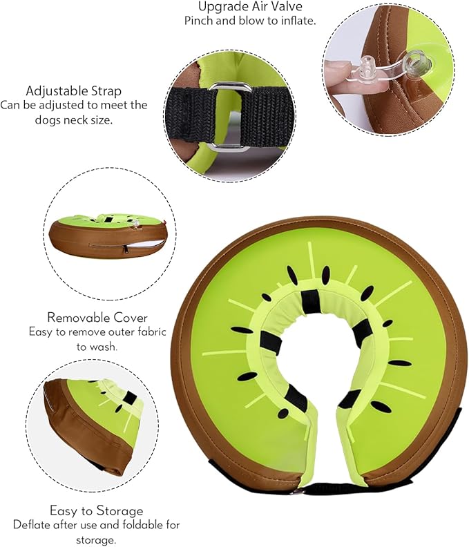 Dog Cone Collar for Small Medium Large Dogs for After Surgery, Pet Inflatable Neck Donut Collar Soft Protective Recovery Cone for Dogs and Cats-Alternative E Collar Does Not Block Vision-Kiwifruit,M MIDOG