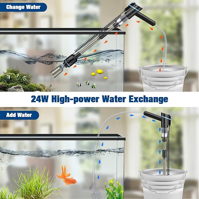 Electric Aquarium Vacuum Gravel Cleaner, 24W Fish Tank Cleaner with Adjustable Water Flow and Timed Off, Aquarium Gravel Vacuum for Automatic Water Change, Wash Sand StylusPenforiPad