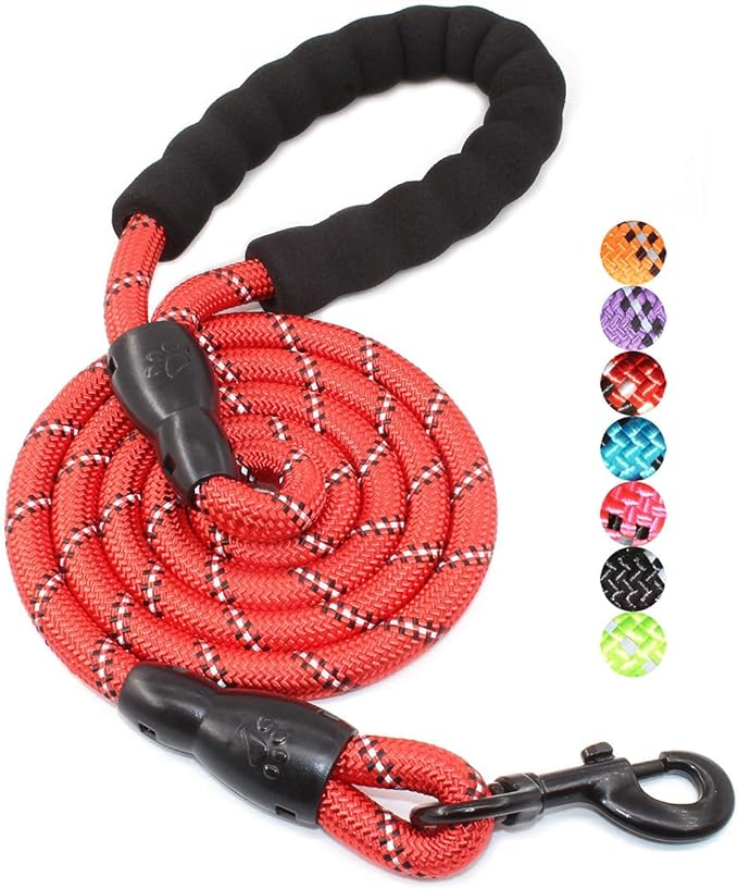 BAAPET 2/4/5/6 FT Dog Leash with Comfortable Padded Handle and Highly Reflective Threads for Small Medium and Large Dogs (5FT-1/2'', Red) BAAPET