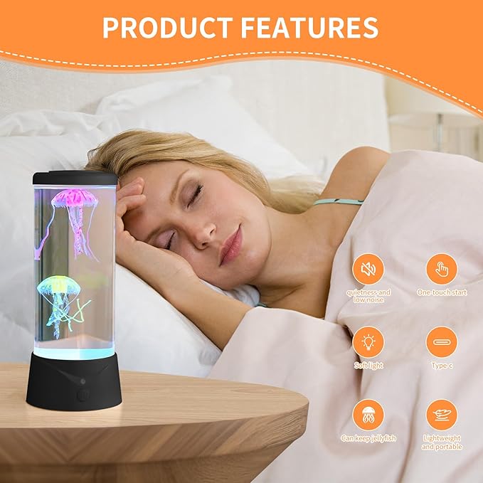 Jellyfish Lamp with 7 Color Changing Effect LED Jellyfish Aquarium Tank Mood Lamp Aquarium Light Table lamp Home Decor Gift for Kids Women Men (Black) Ekovko