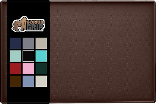 Gorilla Grip 100% Waterproof Raised Edge BPA Free Silicone Pet Feeding Mat, Dog Cat Food Mats Contain Spills Protects Floors, Placemats for Cats and Dogs Water Bowl, Pets Accessories 16x10, Brown - PAWPICO