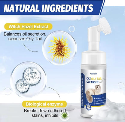 Cat Oily Tail Cleanser, 2-in-1 Wash and Brush,Removes Oil & Grease and Dandruff, PH Balanced,Degrease Cat Shampoo,Ideal for Cats with Oily Tails 5.07fl.oz Ninibabie