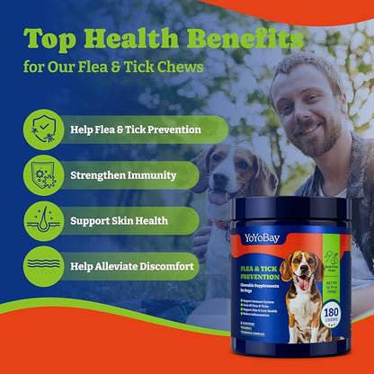Flea and Tick Prevention for Dogs Chewable - 180 Soft Chews, Duck & Pear Flavor - Dog Flea and Tick Treatment Chewable, Natural Defense- Dog Immune Support Supplement YoYoBay