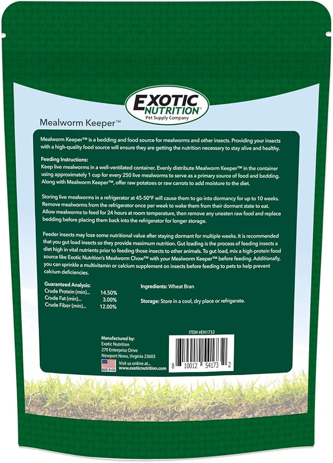 Exotic Nutrition Mealworm Keeper - Healthy Bedding & Feed for Breeding Live Feeder Mealworms… (1 lb) ExoticNutrition