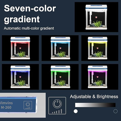 Betta Fish Tank 2 Gallon Glass Aquarium Starter Kit, Self-Cleaning Small Fish Tank with Adjustable 7-Color Light. PAWPICO