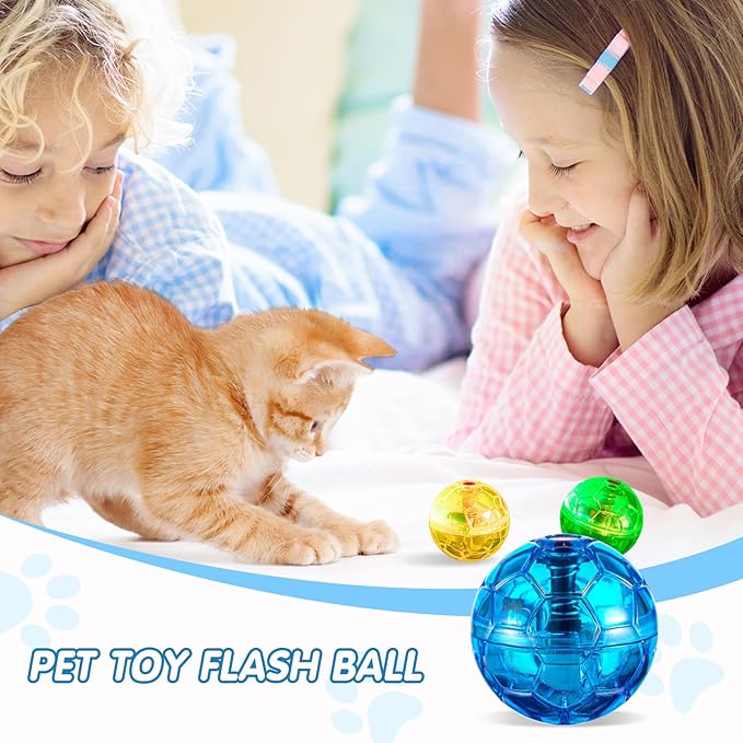 Frienda 4 Pieces Ghost Hunting Cat Ball Motion Light Up Cat Balls LED Motion Activated Cat Ball Motion Light Up Cat Dog Interactive Toys Pet Glowing Mini Running Exercise Ball Toys (Multicolored) - PAWPICO