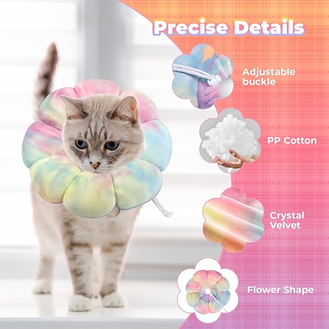 Flower Cat Cone, Uadonile Adjustable Cat Cone Collar, Soft Dog Elizabethan Collar Recovery E Collar After Surgery, Recovery E-Collar for Kittens/Puppies and Cats Recovery(Tie-dye Pink Blue, M) Uadonile