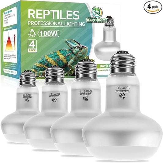 Intense Reptile Heat Lamp Bulbs - 100W 4 Pack, Reptiles & Amphibians UVA Basking Spot Lamp Bulb,Simulate Natural Sunlight Reptile Daylight Heat Bulb for Bearded Dragon, Snake REPTIHOME