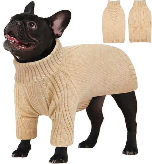 IECOii Large Dog Sweater,Pet Dog Sweaters for Large Dogs Boy,Thanksgiving Fall Doggie Sweatshirt,Turtleneck Thick Warm Girl Dog Sweater,Winter Knitwear Clothes for Corgi,French Bulldog(Apricot L) - PAWPICO