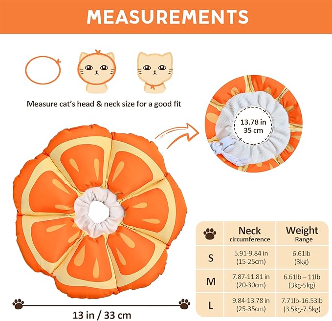 Avont Cat Cone Collar Soft, Adjustable Recovery E Collar Alternative for Cats Kittens Puppies, Elizabethan Neck Cone of Shame to Prevent Licking Biting After Surgery Protect Wounds -Tangerine(L) Avont