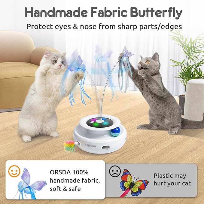 ORSDA Cat Toy, 3-in-1 Automatic Cat Toys for Indoor Cats, Electronic Whack a Mole, Fluttering Butterfly,Track Balls Kitten Toy, Rechargeable Power Interactive Feather Toys for All Breeds - PAWPICO