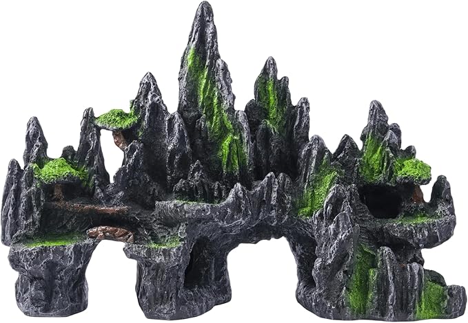 Large Fish Tank Decorations - Mountain View Aquarium Ornament with Tree House Cave Bridge,Large SiissaPeksid
