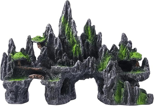 Large Fish Tank Decorations - Mountain View Aquarium Ornament with Tree House Cave Bridge,Large SiissaPeksid