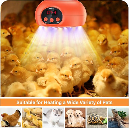 Chicken Coop Heater Lamps,200W-350W-500W Reptile Heating Lamp Upgraded with UVA UVB Ligh 3-6-9-12H Timer,Protable Greenhouse Heater for Outdoor Chicken Coop for Reptile Rabbits Dog Cats （Orange） TFNN